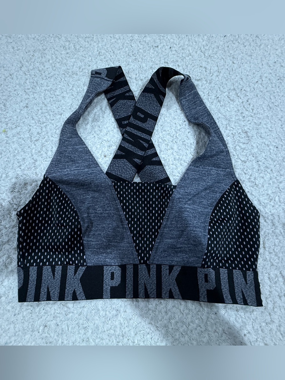 PINK Victoria's Secret Gray & Black Logo Crisscross Sports Bra